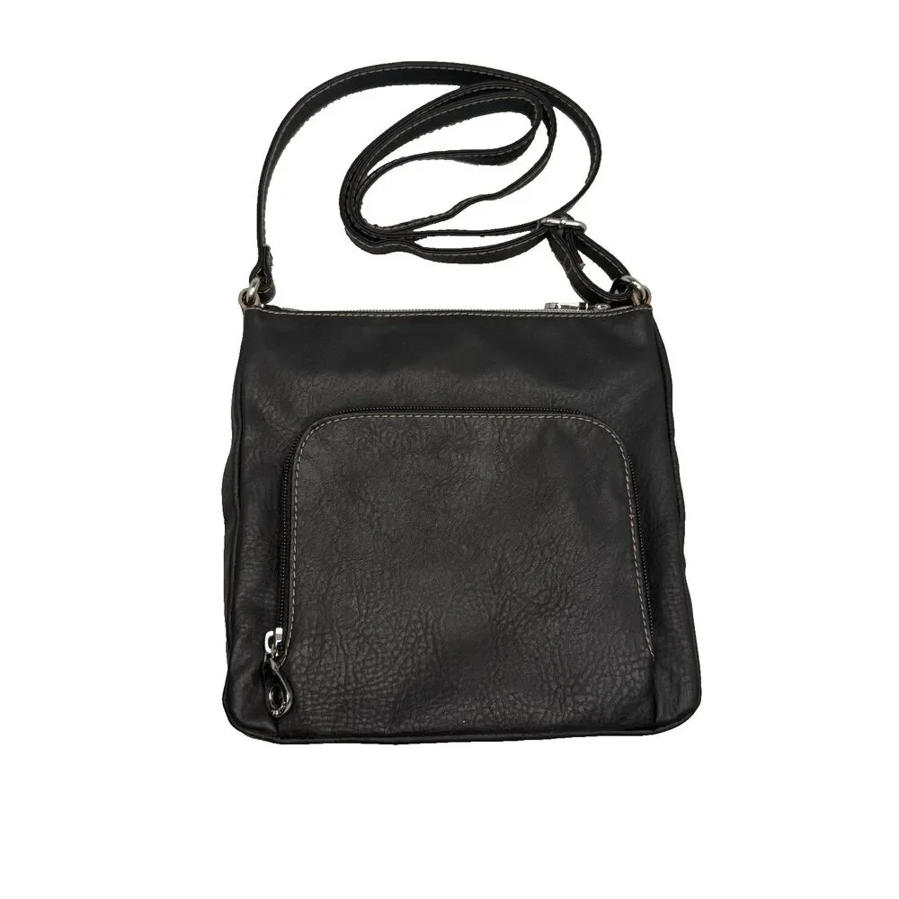 Relic Black Faux Leather Crossbody Organizer Purse Silver Hardware 9x9x1